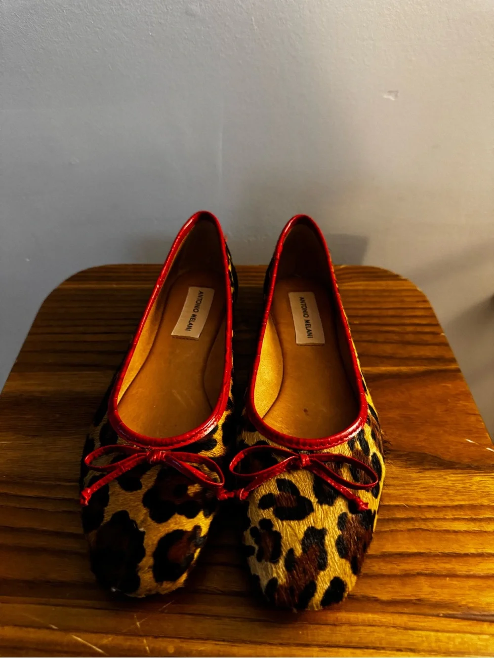 ANTONIO MELANI Leopard Ballet Flats with Red Trim